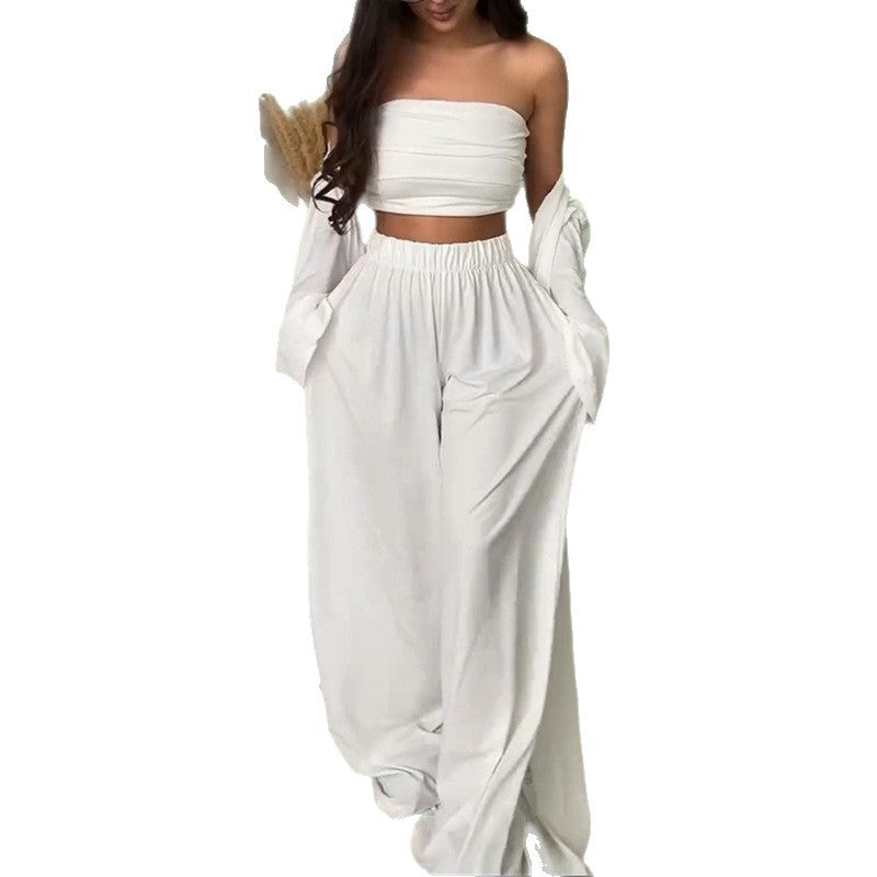 Damen eleganter Lounge-Anzug mit weit geschnittenem Cardigan EB