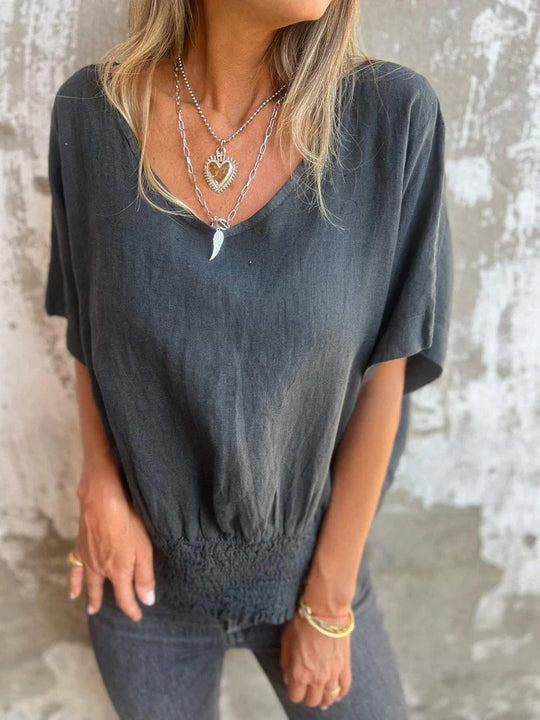 Damen Lässige Bluse mit elastischem Rüschensaum EB