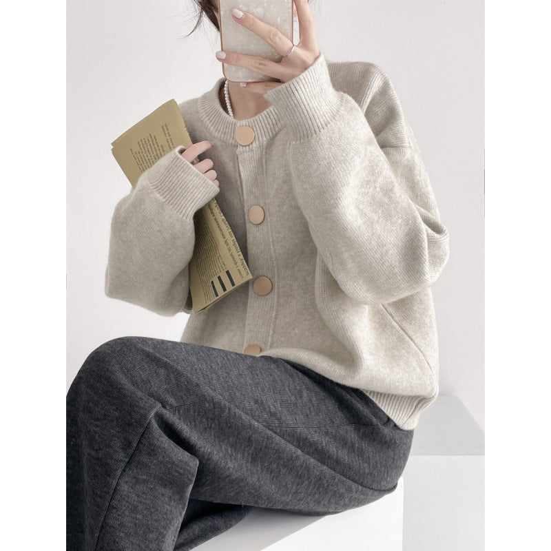 Damen Grob gestrickter Cardigan mit dekorativen Knöpfen und lässigem Schnitt EB