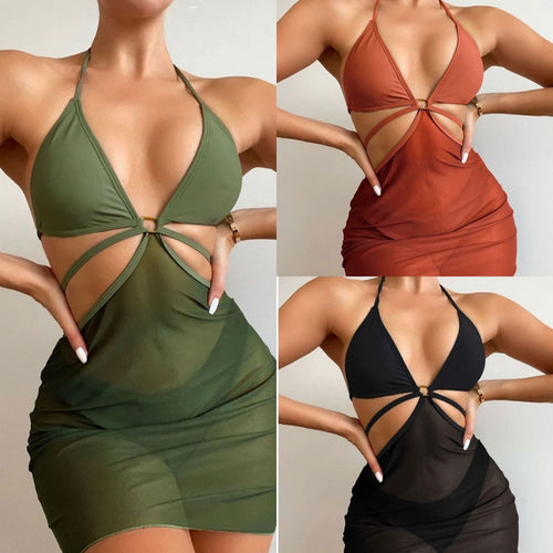 Damen Triangel-Bikini mit transparentem Wickelrock EB