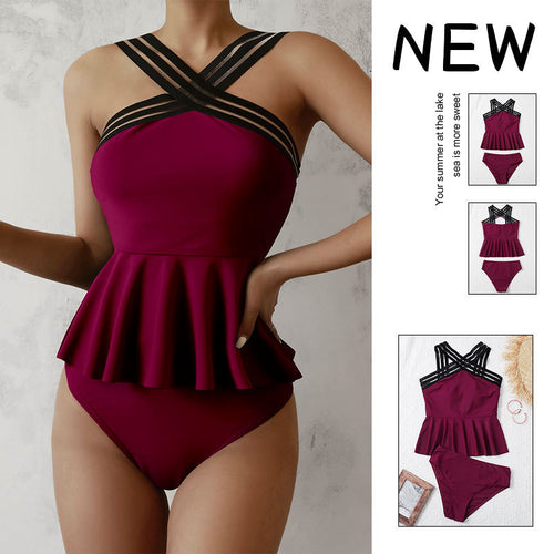 Damen Pflegeleichter Tankini mit modischem Wickeldesign EB