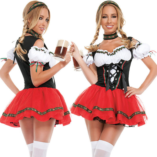 Damen nan freches Oktoberfest Mini-Trachtenkleid mit geschnürtem Mieder und mehrlagigem Tüllrock EB