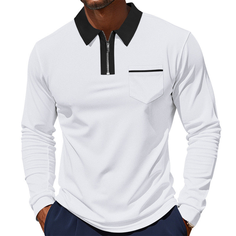 Herren nan elegantes Langarm-Poloshirt mit verdecktem Halbzip, strukturierter Piqué-Optik und dezenter Brusttasche EB