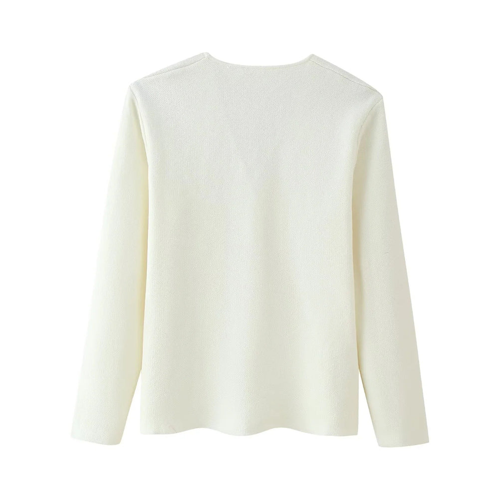 Damen elegante Strickjacke mit V-Ausschnitt und dekorativem Knopf EB