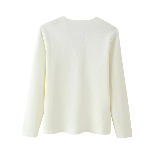 Damen elegante Strickjacke mit V-Ausschnitt und dekorativem Knopf EB