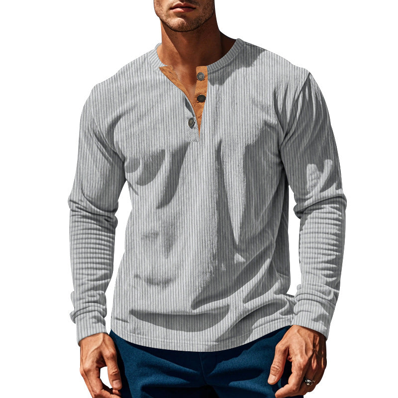 Herren nan geripptes Henley-Longsleeve mit Stehkragen, verdeckter Knopfleiste und relaxed Fit EB