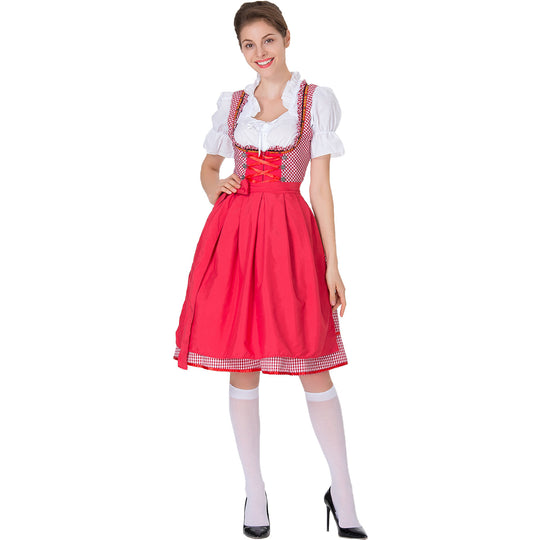 Damen nan karierter Dirndlkleid mit geraffter Schürze und geschnürter Miederfront EB