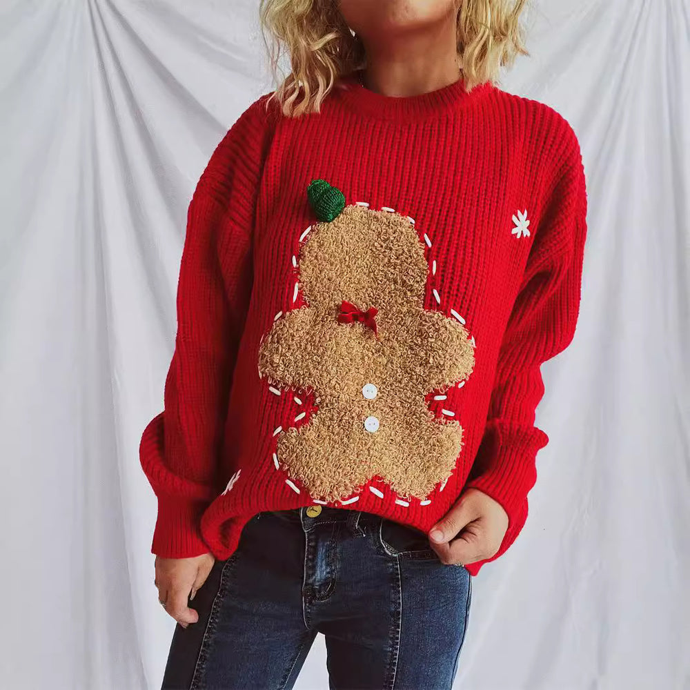 Damen festlicher Pullover mit weihnachtlichem Keksdesign EB