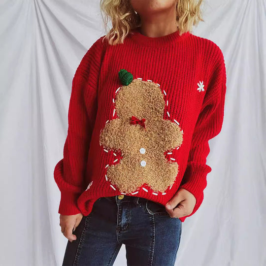Damen festlicher Pullover mit weihnachtlichem Keksdesign EB