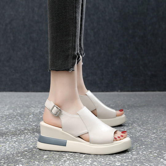 Damen Bequeme und elegante Plateau-Sandaletten mit offener Zehenpartie EB