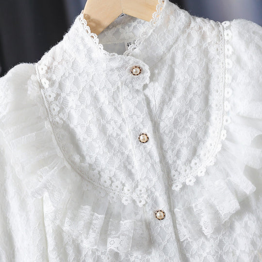 Damen Rüschenbluse mit Spitzenakzenten EB