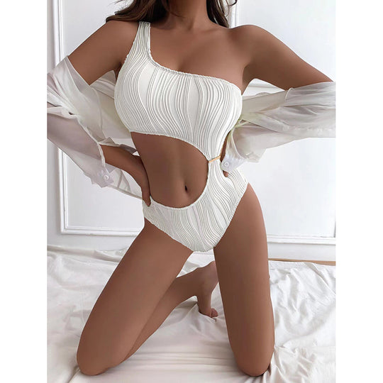 Damen Einseitiger Badeanzug mit elegantem Rüschendesign EB