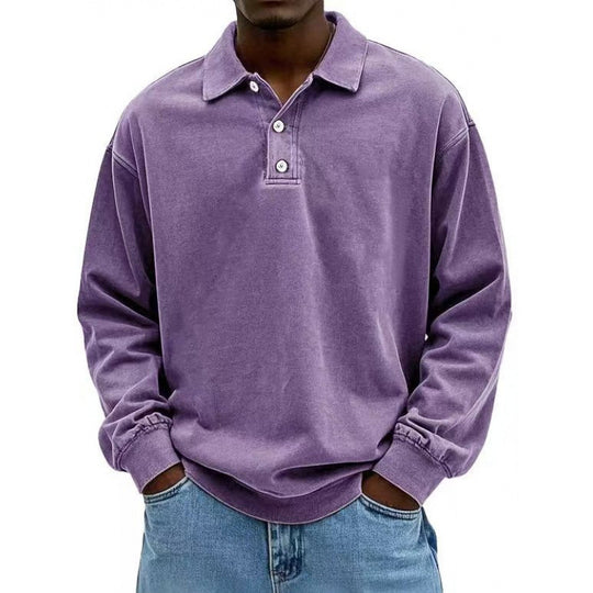 Herren Oversize Langarm Polo aus Baumwollmix EB