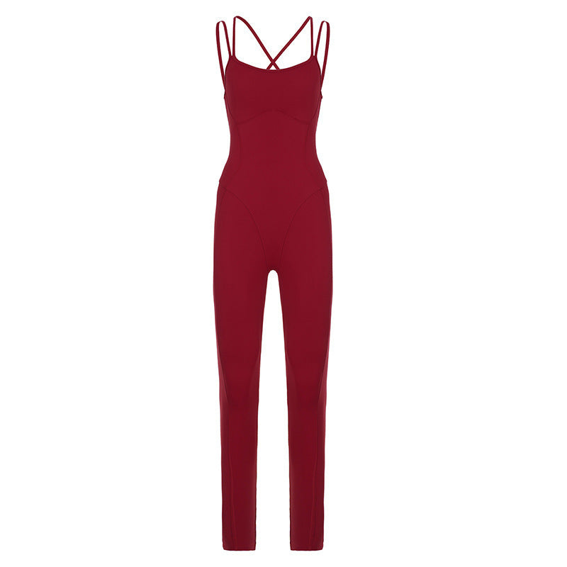 Damen Sportlicher Overall mit dünnen Trägern und figurbetonendem Schnitt EB