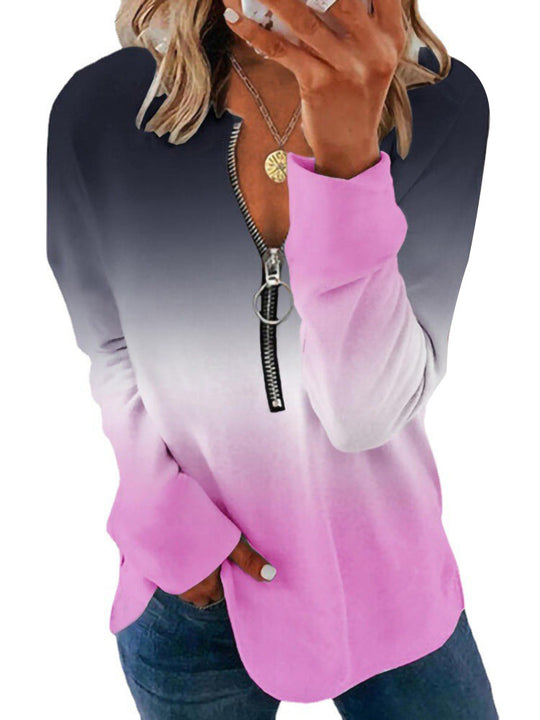 Damen Farbverlauf-Sweatshirt mit halbem Reißverschluss und O‑Ring EB