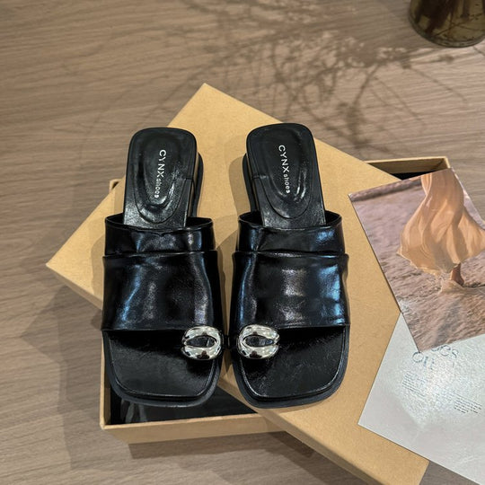 Damen elegante Slip-On Sandalen mit modischen Schnallen EB