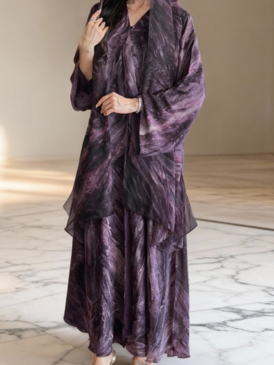 Damen nan langes fließendes Kapuzenkaftan Kleid mit weitem Arm und mehrlagigem Chiffon EB