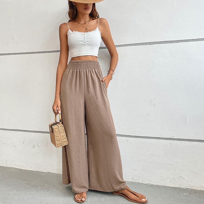 Damen Palazzo-Hose mit hohem, elastischem Rüschenbund und Eingrifftaschen EB
