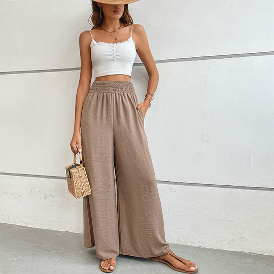 Damen Palazzo-Hose mit hohem, elastischem Rüschenbund und Eingrifftaschen EB