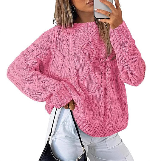 Damen Relaxed Strickpullover mit Zopfmuster EB