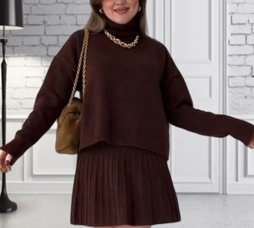 Damen Oversized Strickpullover mit hochwertiger Rippstruktur und passendem Minirock EB