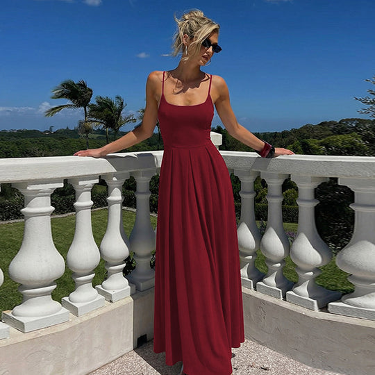 Damen Fließendes Maxikleid mit schmalen Spaghettiträgern und elegantem Schnitt EB