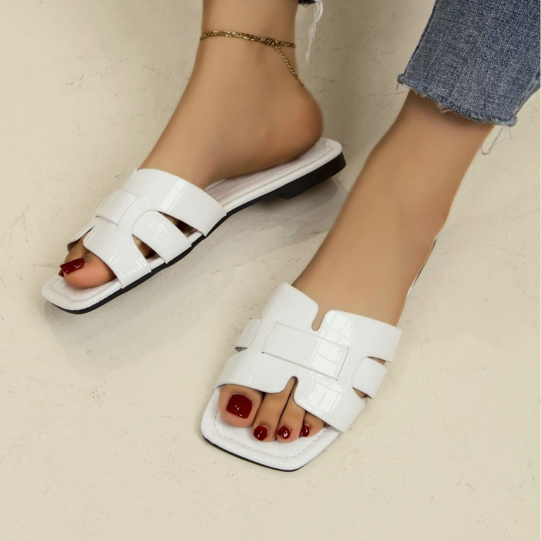 Damen Komfortable Slip-On Sandalen mit trendiger Kroko-Prägung EB