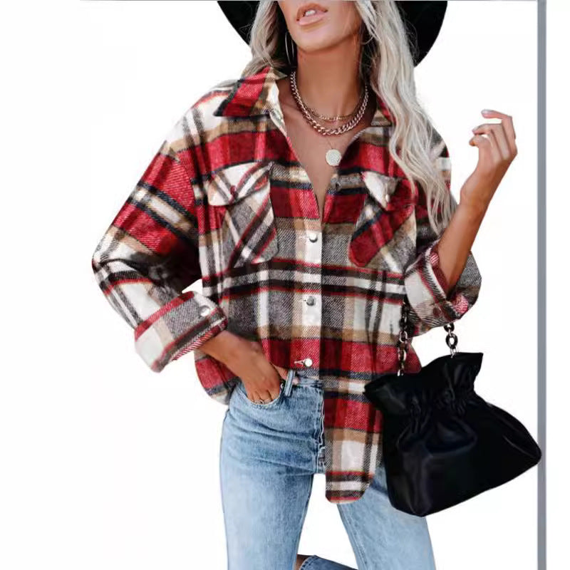 Damen Karierte Flanellbluse mit praktischen Brusttaschen und lässigem Schnitt EB