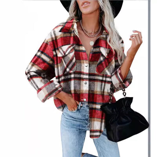 Damen Karierte Flanellbluse mit praktischen Brusttaschen und lässigem Schnitt EB