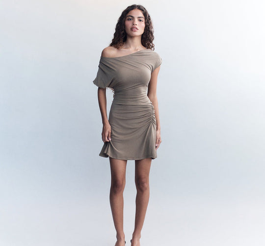 Damen Off-Shoulder Kleid mit Raffung EB