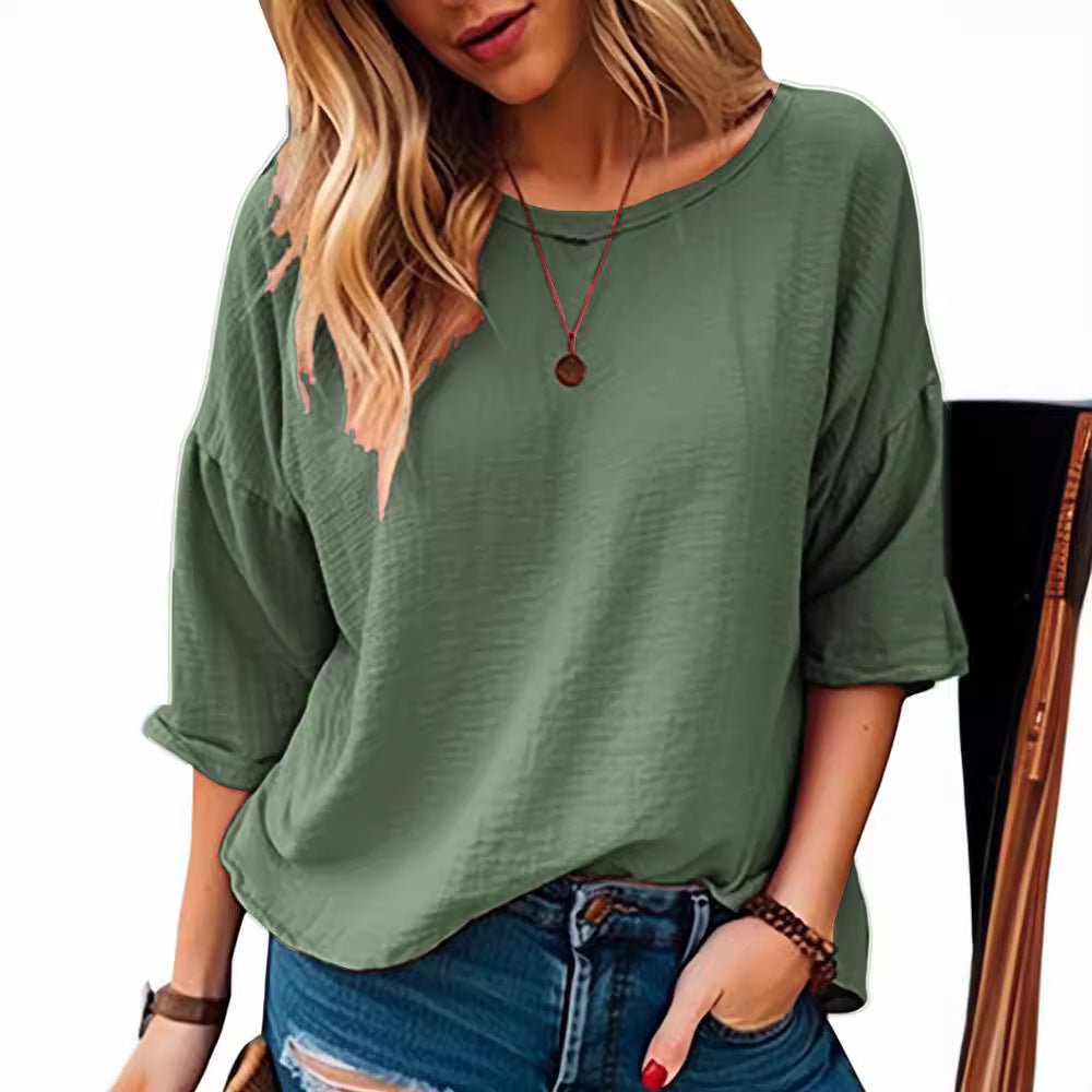 Damen lässiges Oversize-Shirt mit weitem Rundhalsausschnitt EB