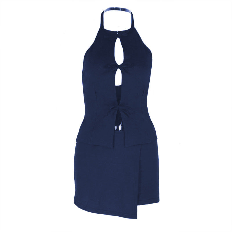 Damen Elegant Schnitt Minikleid mit Schlüssel-Ausschnitt und taillierter Silhouette EB