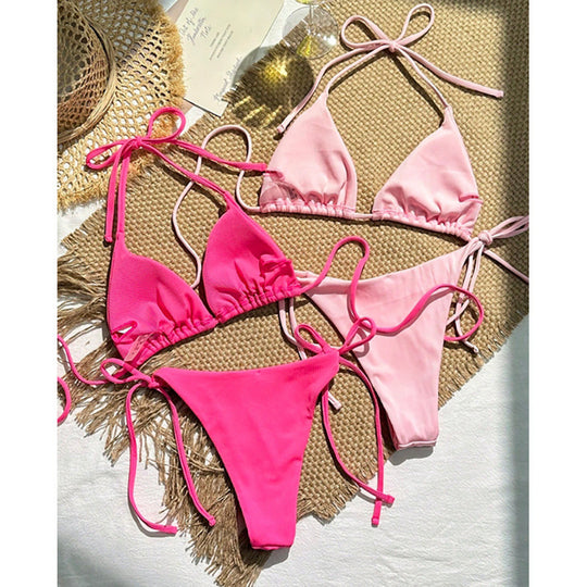 Damen Triangel-Bikini-Set mit regulierbaren Bindebändern und gefüttert EB