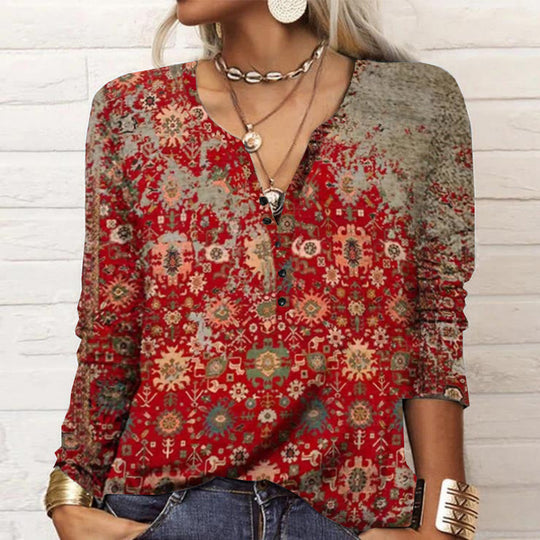 Damen langärmliges Casual-Shirt mit verspieltem Muster EB