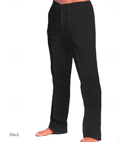 Herren nan leichte Freizeit-Hose im Leinenlook mit Tunnelzugbund, geradem Bein und atmungsaktivem Material EB