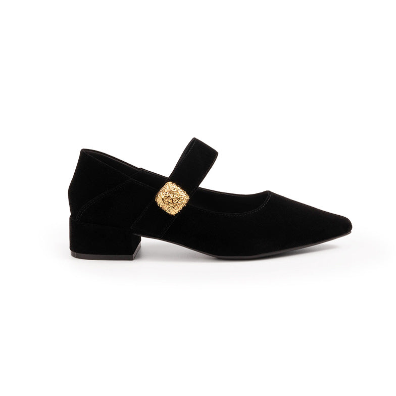 Damen elegante Mary Jane Pumps mit modischem Riemchen und goldener Schnalle EB