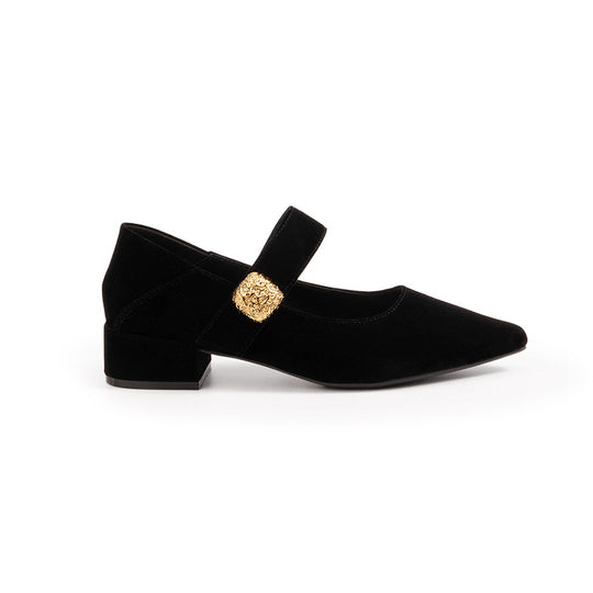 Damen elegante Mary Jane Pumps mit modischem Riemchen und goldener Schnalle EB