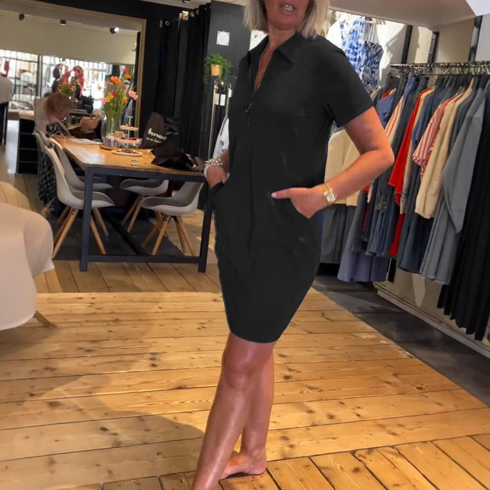 Damen nan legeres Polokleid aus Jersey mit Halbfrontreißverschluss und Eingrifftaschen EB