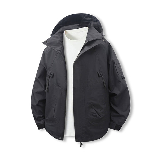Herren funktionale Outdoor-Jacke mit verstellbarem Kapuzenbereich und zahlreichen Taschen EB