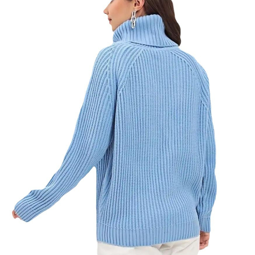 Damen Strickpullover mit hohem Kragen und Wabenstruktur EB