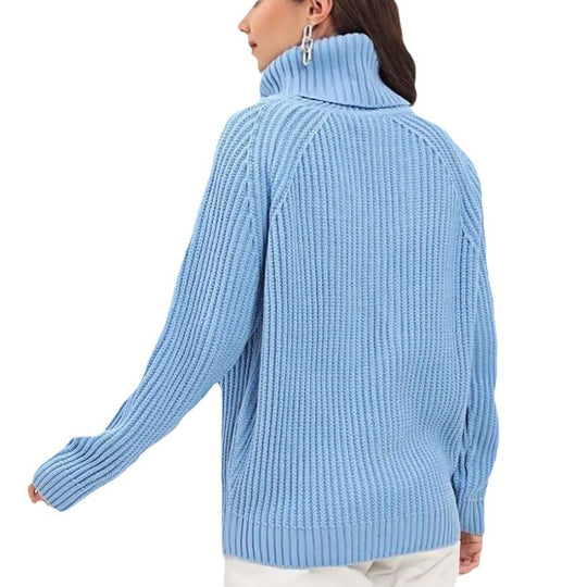 Damen Strickpullover mit hohem Kragen und Wabenstruktur EB