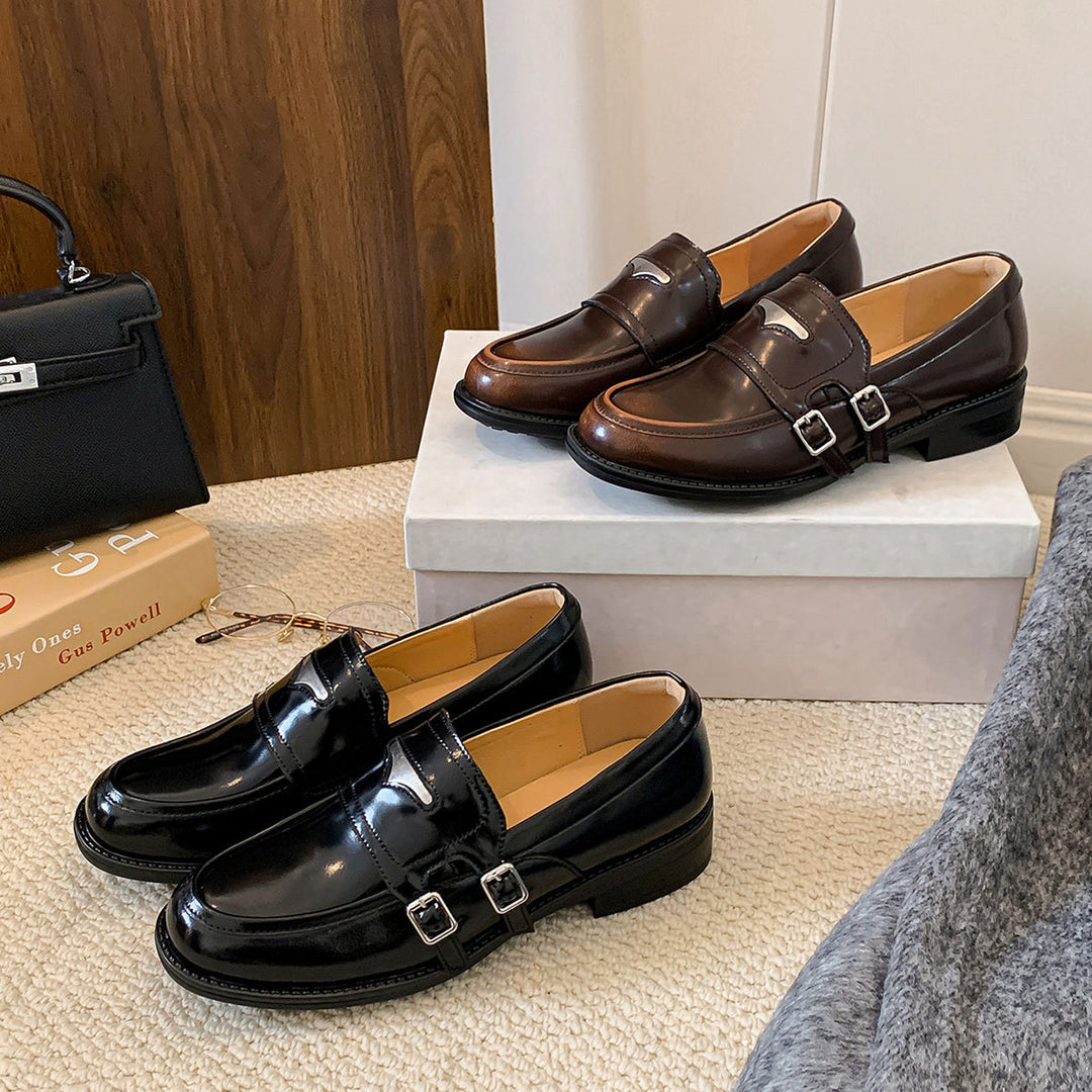 Damen Klassische Mokassins mit eleganter Schnallenakzentgestaltung EB