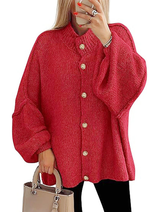 Damen oversized Strickjacke mit Knopfverschluss EB