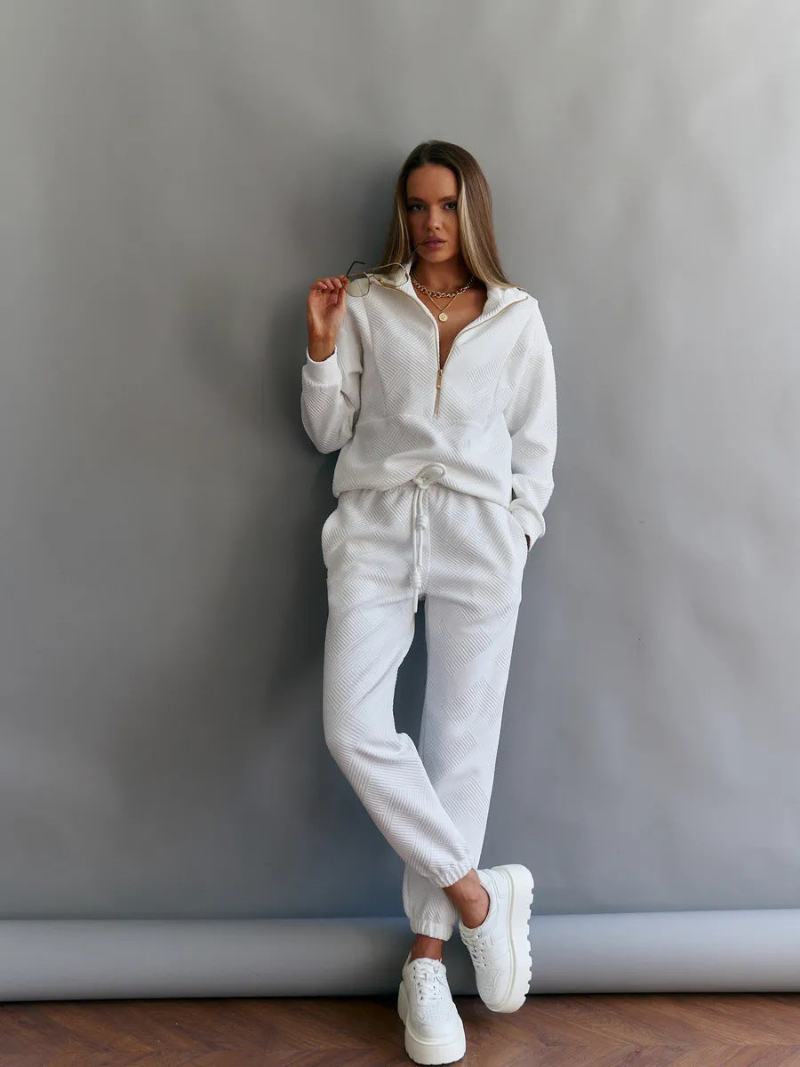 Damen nan gesteppter Loungeanzug mit halbem Reißverschluss und elastischer Komforthose EB