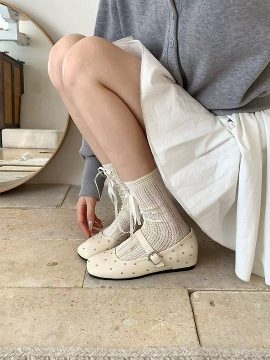 Damen elegante Ballerinas mit modischem Riemen und funkelnden Verzierungen EB