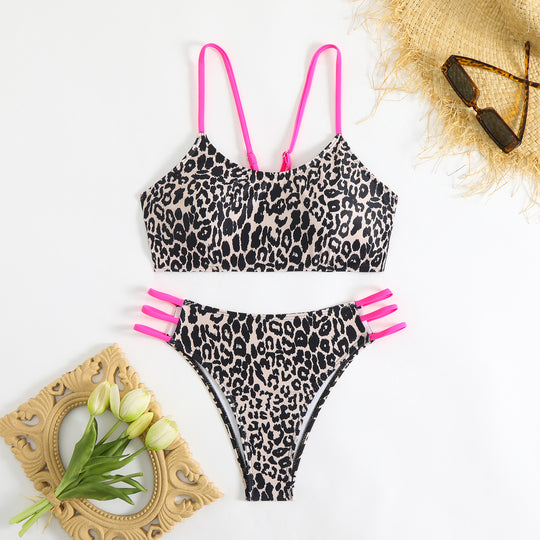 Damen Triangel-Bikini mit aufregendem Leopardenmuster und sportlichen Details EB