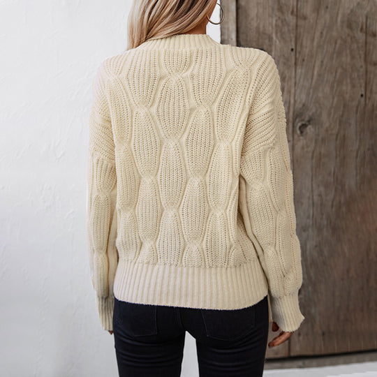 Damen Strickpullover mit dekorativem Zopfdesign und komfortabler Passform EB