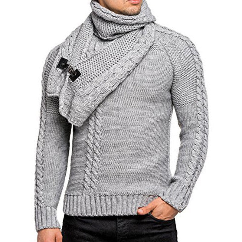 Herren nan Strickpullover mit überlappendem Schalkragen und Schnallenverschluss EB