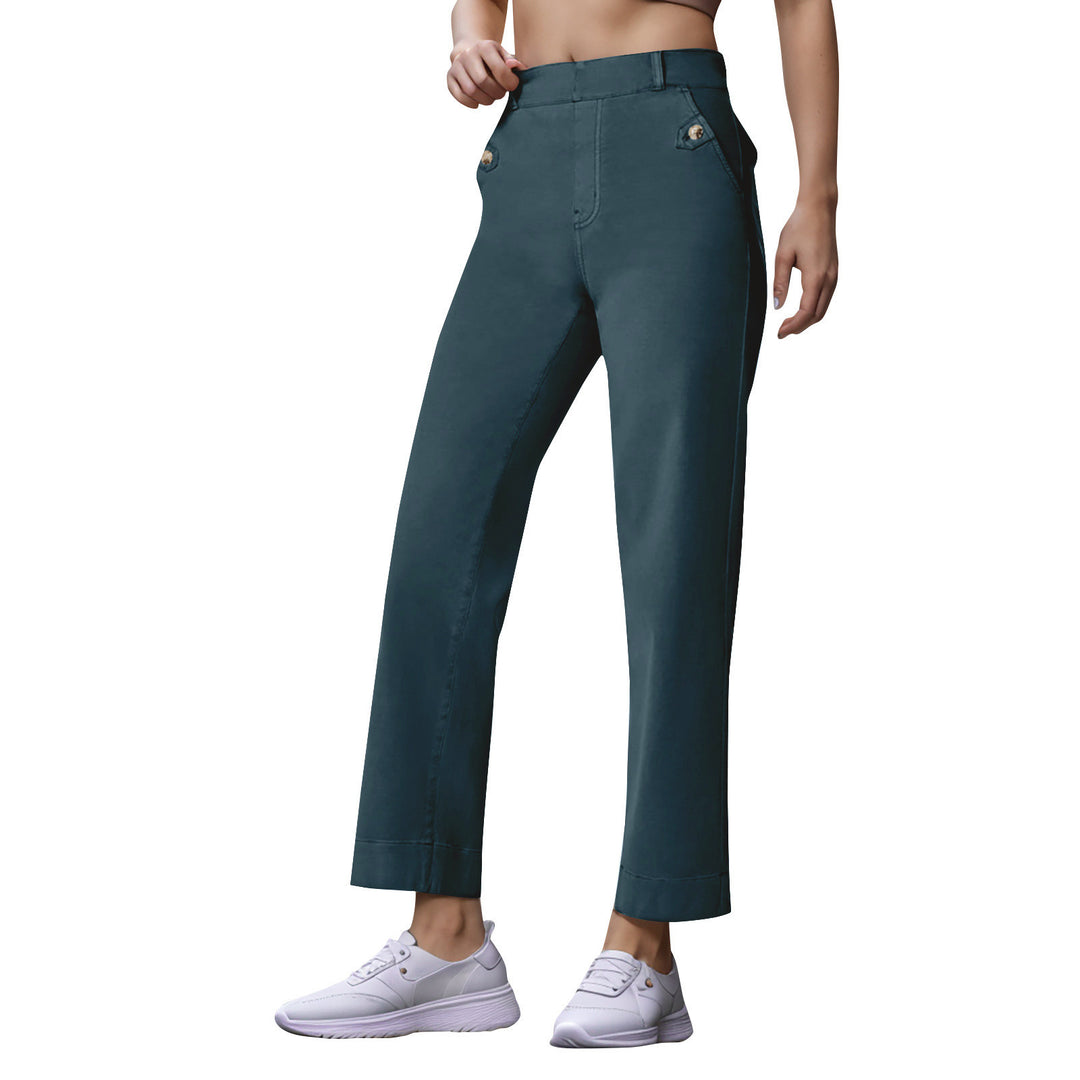 Damen Weite High-Waist Hose mit modischen Knopfdetails EB