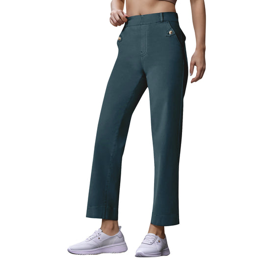 Damen Weite High-Waist Hose mit modischen Knopfdetails EB